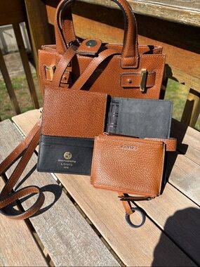 Lodis Cognac Brown Structured Crossbody Satchel/ Crossbody